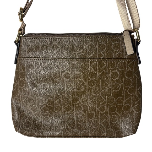 Calvin Klein CK Monogram Crossbody Bag Brown Logo Purse Multi Pocket Adjustable - Picture 4 of 10